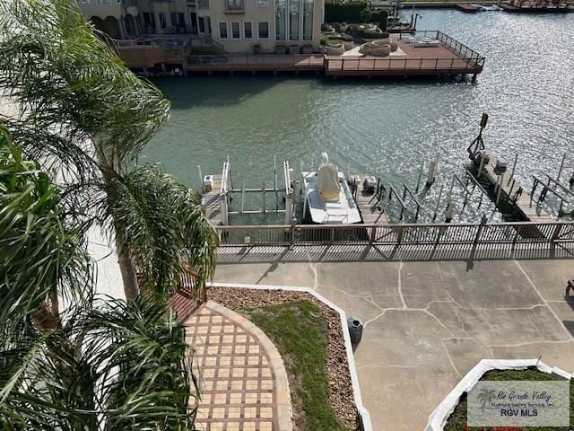 view of dock with a water view