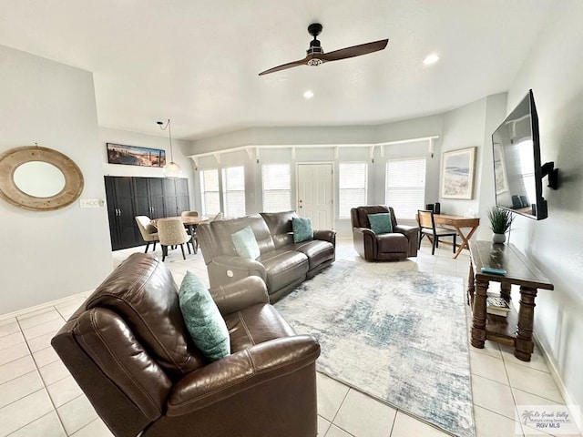 77 Santa Isabel Blvd, Laguna Vista, TX 78578 - living room with light tile patterned flooring, a ceiling fan, healthy amount of natural light, and recessed lighting
