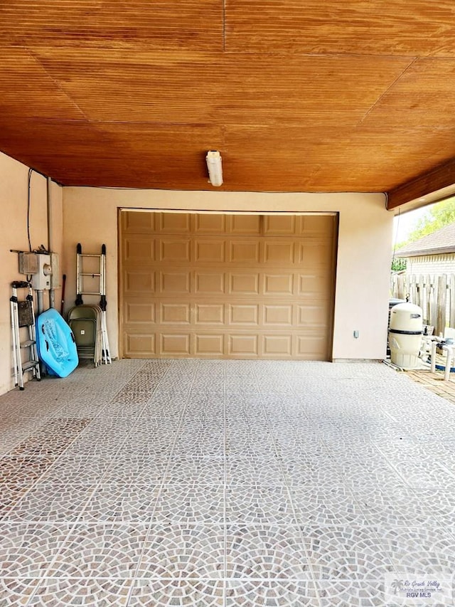 garage with wooden ceiling