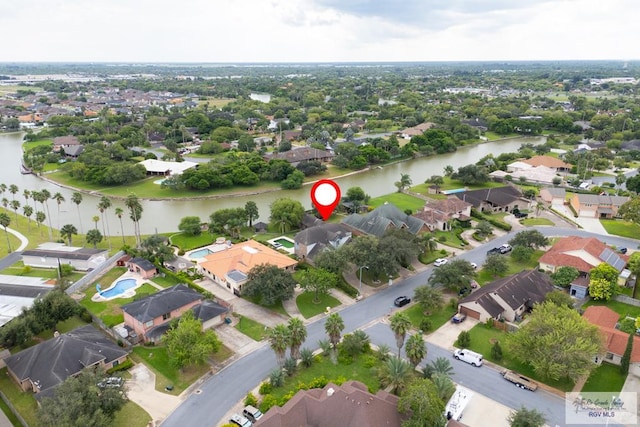 aerial view featuring a water view