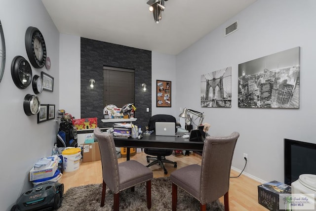 office area with wood-type flooring