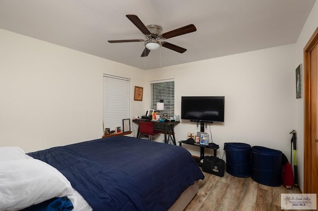 6246 Camelot Dr, Harlingen, TX 78550 - bedroom featuring wood finished floors and ceiling fan