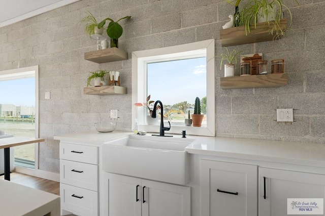 kitchen featuring white cabinets, sink, and hardwood / wood-style floors