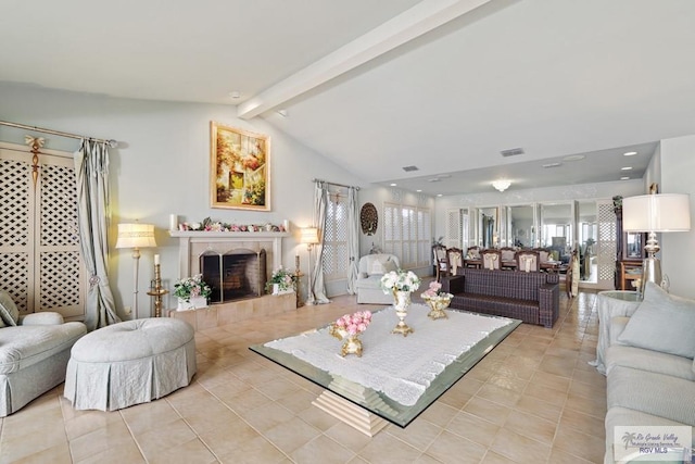 105 E Austin Ave, Harlingen, TX 78550 - living area featuring light tile patterned flooring and a tile fireplace