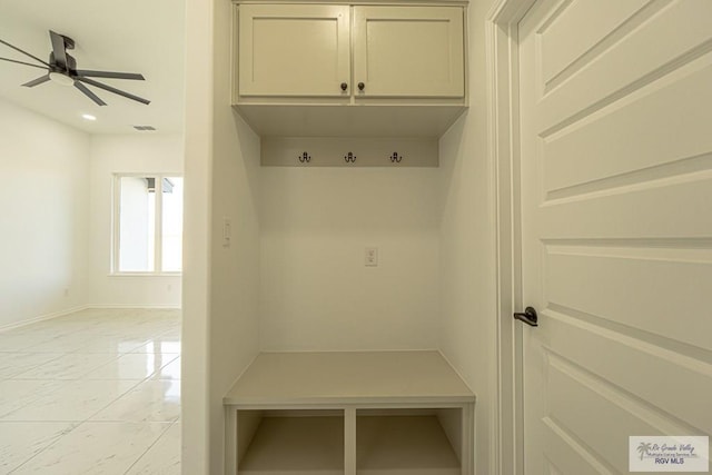 mudroom with ceiling fan