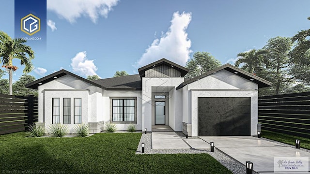 view of front facade with a garage and a front lawn