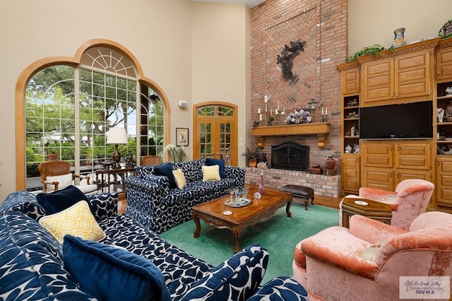 27603 Palo Verde Rd, San Benito, TX 78586 - living room with a high ceiling and a fireplace
