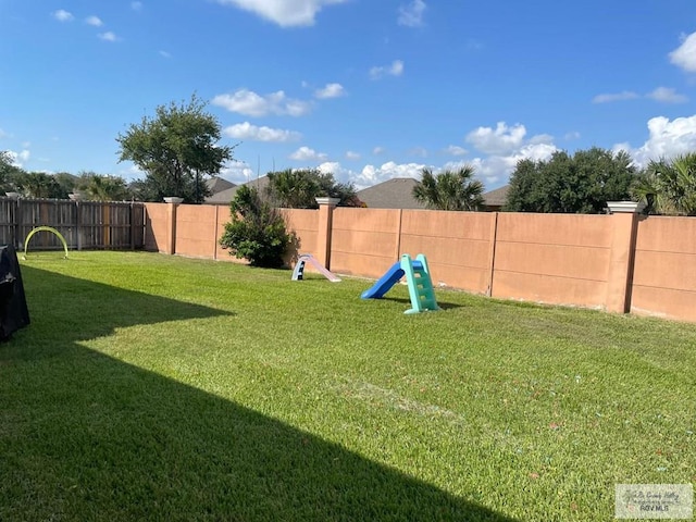 view of yard with a fenced backyard