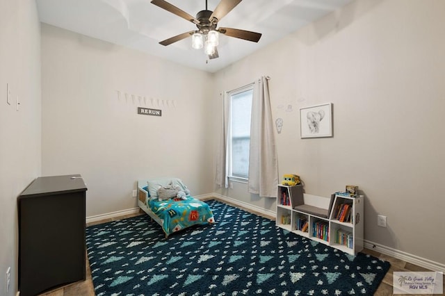 recreation room featuring ceiling fan