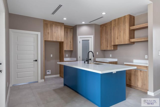 kitchen with sink and an island with sink