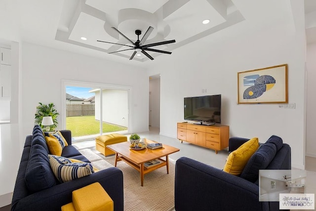 living room with ceiling fan