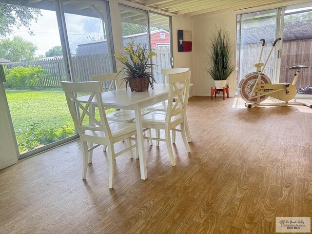 dining space featuring a wealth of natural light and wood finished floors