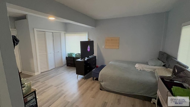 bedroom featuring a closet and wood finished floors