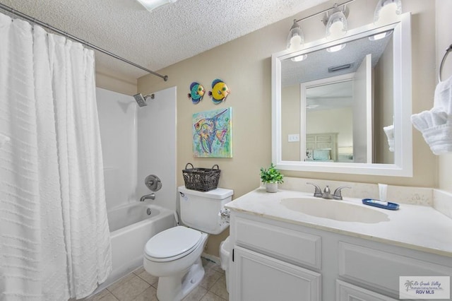 3000 Gulf Blvd, South Padre Island, TX 78597 - full bathroom featuring a textured ceiling, vanity, shower / bath combo, and tile patterned flooring