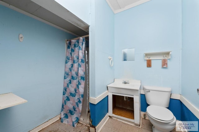 bathroom featuring a shower with shower curtain and toilet