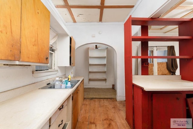 kitchen with cooktop and light hardwood / wood-style floors