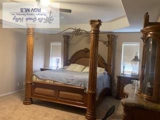 bedroom featuring carpet and ceiling fan