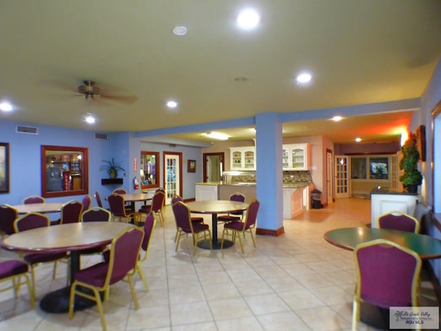 3319 Country Club Dr, Edinburg, TX 78542 - dining space featuring recessed lighting, light tile patterned floors, and a ceiling fan
