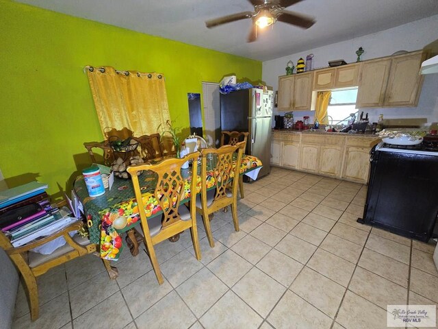 29647 Adams Rd, San Benito, TX 78586 - dining room with light tile patterned floors and ceiling fan