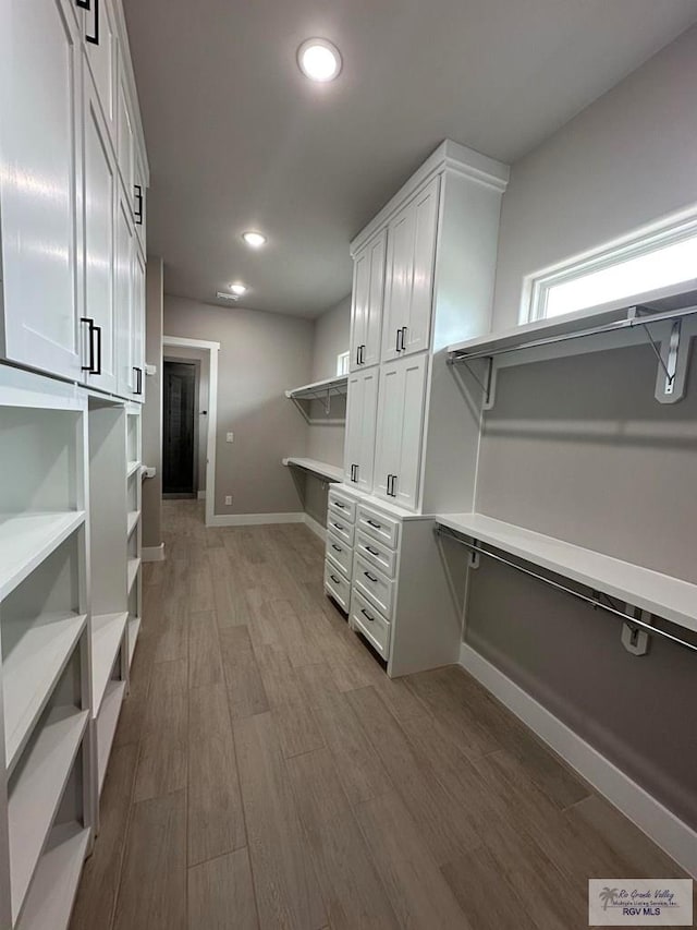 spacious closet with light wood-type flooring