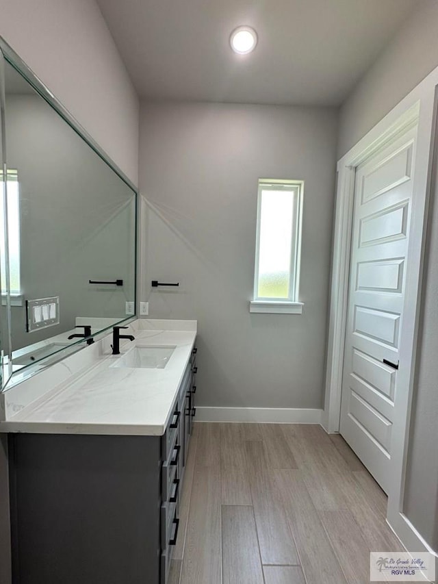 bathroom featuring hardwood / wood-style flooring and vanity