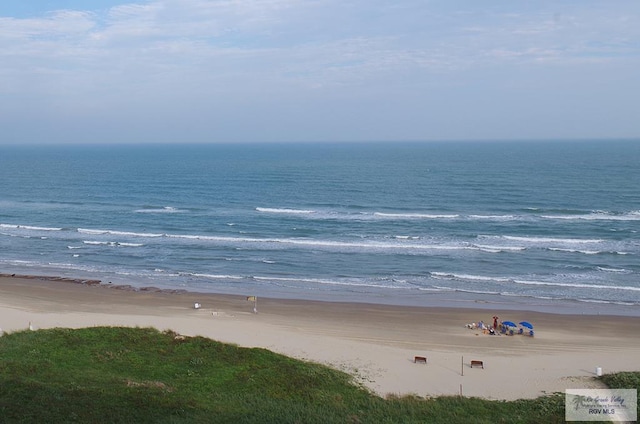 view of water feature with a beach view