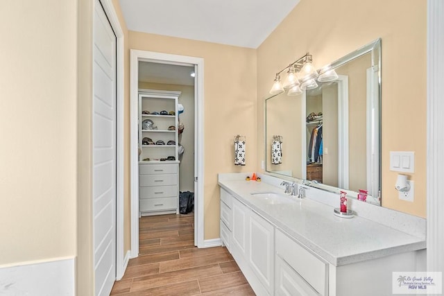 bathroom featuring vanity and wood-type flooring