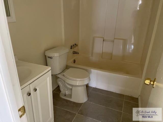 full bathroom with toilet, tile patterned flooring, vanity, and tub / shower combination