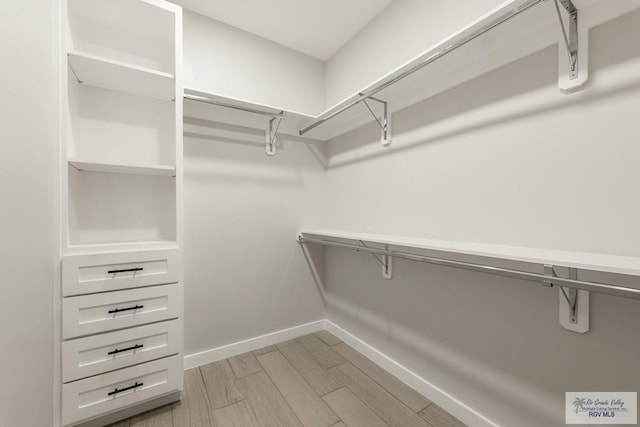 walk in closet featuring light hardwood / wood-style flooring