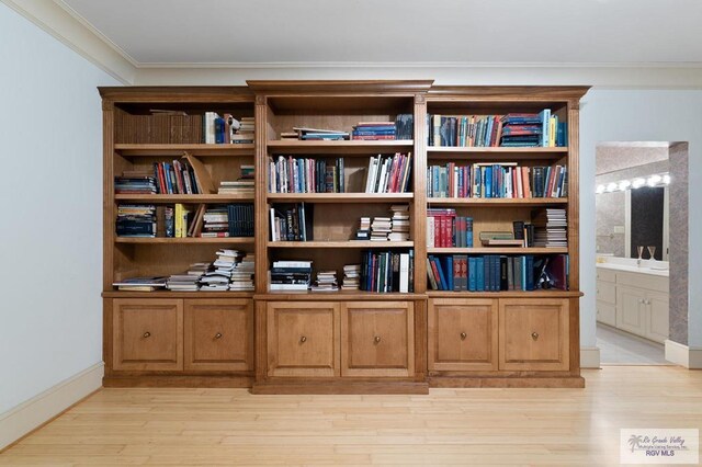 interior space with hardwood / wood-style flooring and crown molding