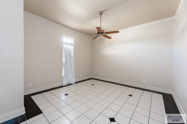 405 E Matz Ave, Harlingen, TX 78550 - unfurnished room featuring ceiling fan, light tile patterned floors, baseboards, and inlaid floor details