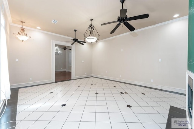 interior space featuring ceiling fan and ornamental molding