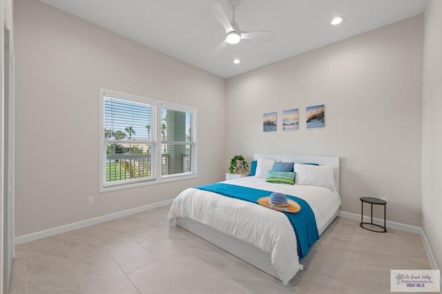 213B W Cora Lee Dr Unit B, South Padre Island, TX 78597 - tiled bedroom with recessed lighting and ceiling fan