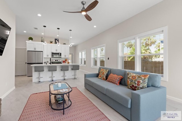 213B W Cora Lee Dr Unit B, South Padre Island, TX 78597 - living area featuring a ceiling fan and recessed lighting