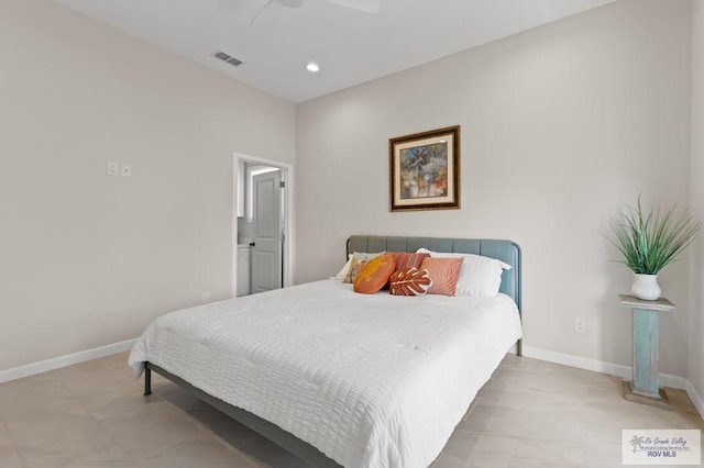 213B W Cora Lee Dr Unit B, South Padre Island, TX 78597 - bedroom featuring recessed lighting, ceiling fan, and light tile patterned floors