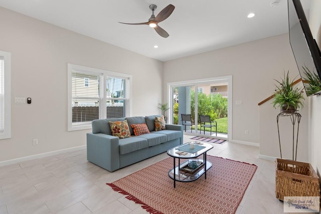 213B W Cora Lee Dr Unit B, South Padre Island, TX 78597 - living area featuring a ceiling fan and recessed lighting