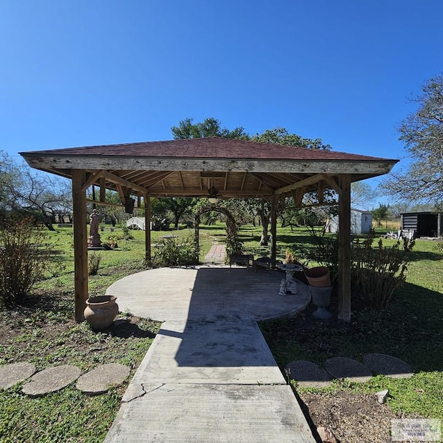 view of patio / terrace featuring a gazebo