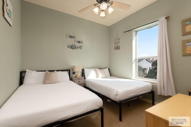 bedroom with carpet floors and ceiling fan