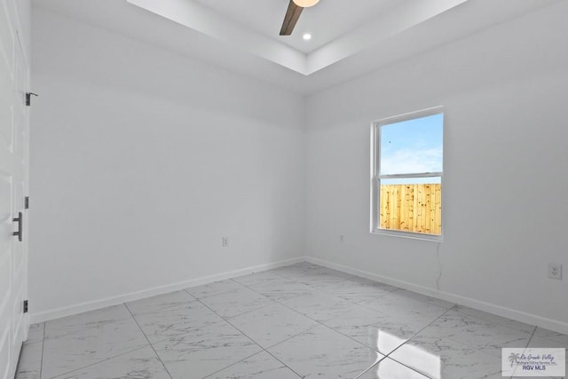 7332 San Andres St, Brownsville, TX 78520 - spare room with light marble finish flooring, baseboards, ceiling fan, and recessed lighting