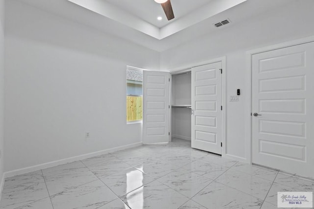 7332 San Andres St, Brownsville, TX 78520 - unfurnished bedroom with baseboards, light marble finish flooring, a closet, ceiling fan, and recessed lighting