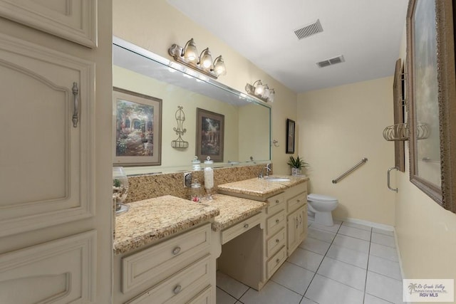 bathroom with tile patterned floors, vanity, and toilet