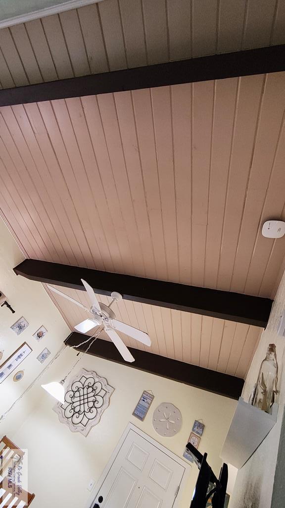 6608 Padre Blvd Unit D-253, South Padre Island, TX 78597 - detailed view of a wooden ceiling with exposed beams and a ceiling fan