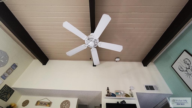6608 Padre Blvd Unit D-253, South Padre Island, TX 78597 - detailed view of ceiling fan and a wood ceiling with exposed beams