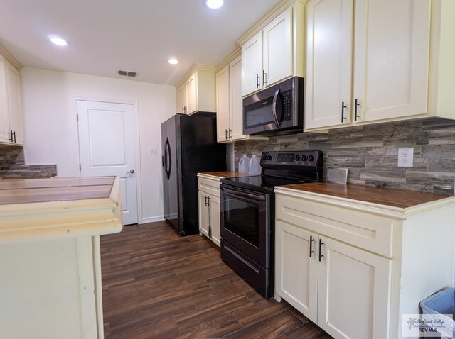 17077 Tangelo Ave, Harlingen, TX 78552 - kitchen featuring appliances with stainless steel finishes, butcher block countertops, dark wood-type flooring, decorative backsplash, and recessed lighting