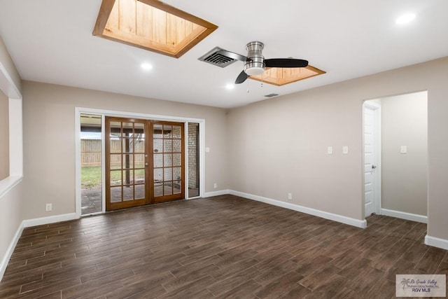 716 E Palm Valley Dr, Harlingen, TX 78550 - spare room featuring ceiling fan, dark wood finished floors, french doors, and recessed lighting