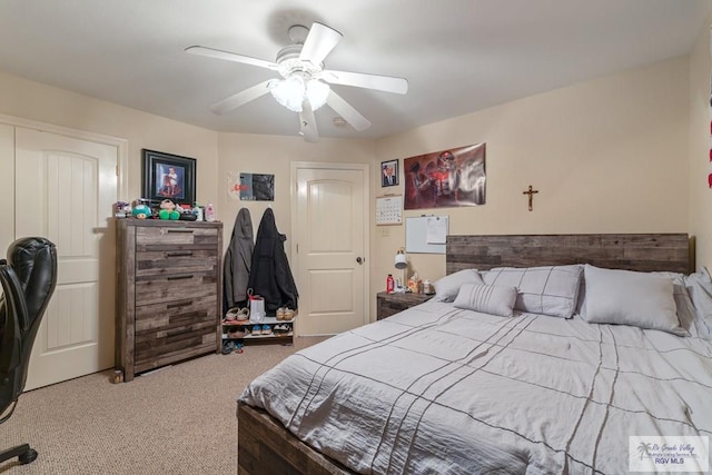 bedroom with carpet floors and ceiling fan