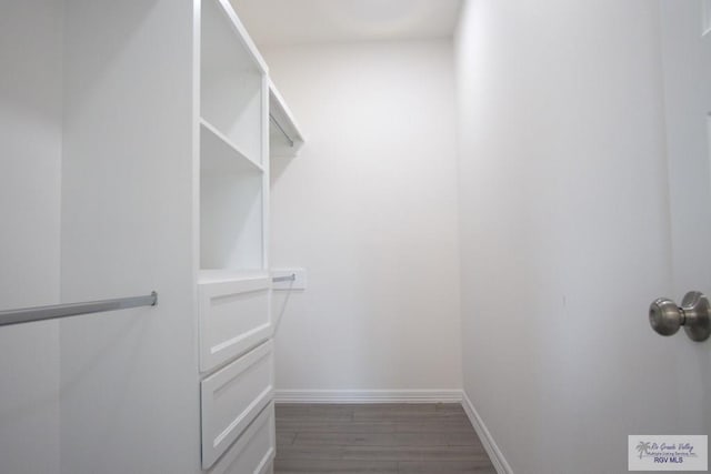 walk in closet featuring dark wood-type flooring