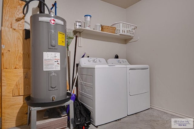 laundry room featuring electric water heater and washer and clothes dryer