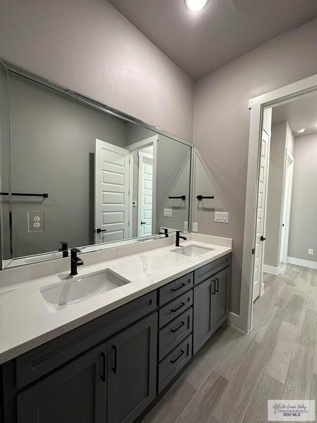 bathroom featuring vanity and wood-type flooring