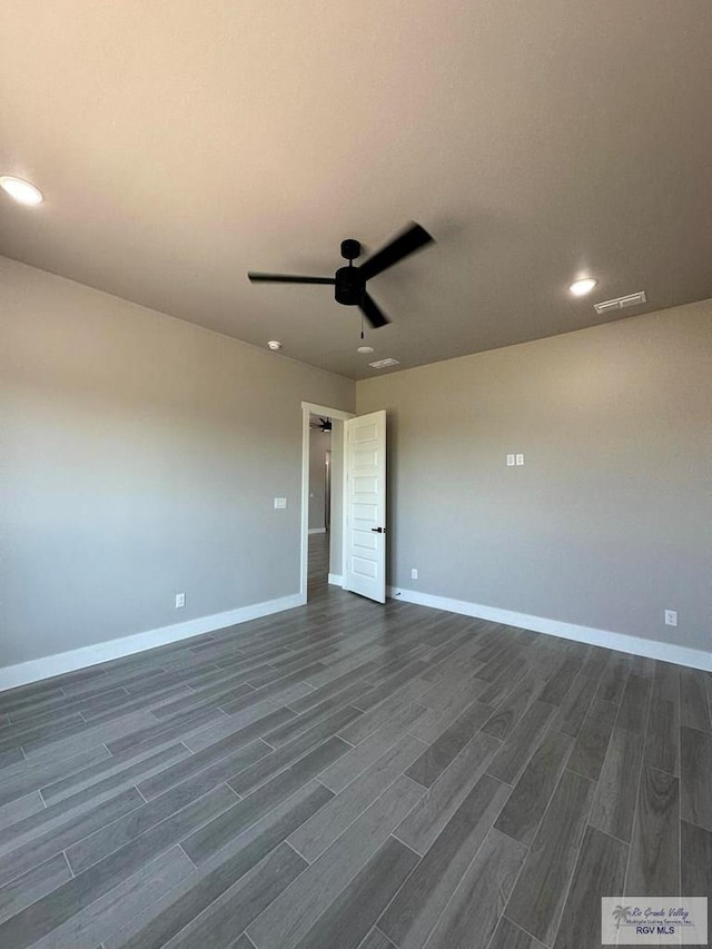 3406 Kelsey Ct, Harlingen, TX 78550 - unfurnished room featuring dark wood finished floors, ceiling fan, and recessed lighting